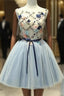 Cute Light Blue Short Tulle Homecoming Dress, Blue Prom Dresses