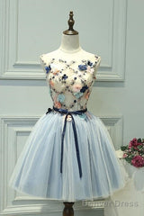 Cute Light Blue Short Tulle Homecoming Dress, Blue Prom Dress