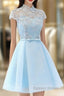 Cute Light Blue Tulle With Lace Prom Dress , Beautiful Short Classical Prom Dresses