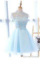 Cute Light Blue Tulle With Lace Party Dress , Beautiful Short Classical Formal Dress