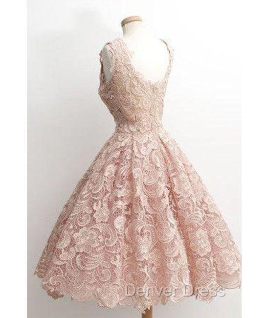 Cute Light Pink Lace Short Prom Dress, Lace Bridesmaid Dresses Secondary image