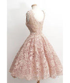 Cute Light Pink Lace Short Prom Dress, Lace Bridesmaid Dresses