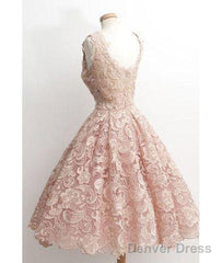 Cute Light Pink Lace Short Prom Dress, Lace Bridesmaid Dress