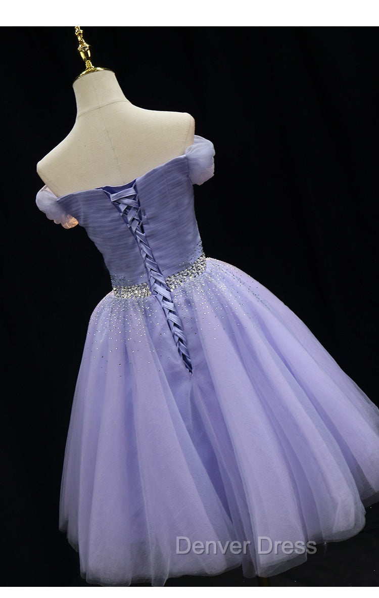 Cute Light Purple Beaded Tulle Homecoming Dress, Short Prom Dress