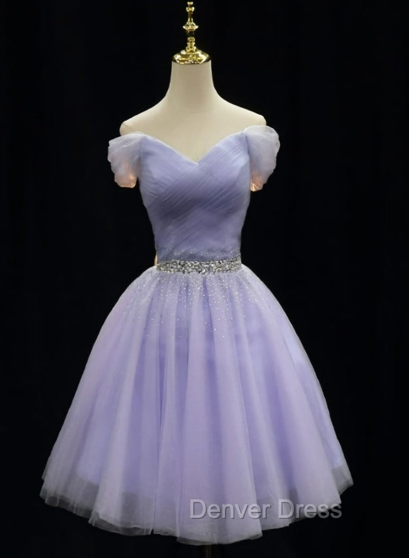 Cute Light Purple Beaded Tulle Homecoming Dresses, Short Prom Dresses Formal Dresses Main image