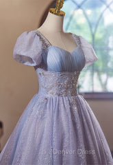 Cute Light Purple Short Sleeves Homecoming Dresses, Light Purple Party Dresses