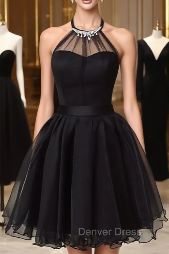Cute Little Black Short Homecoming Dresses Halter Short Prom Dresses Main image