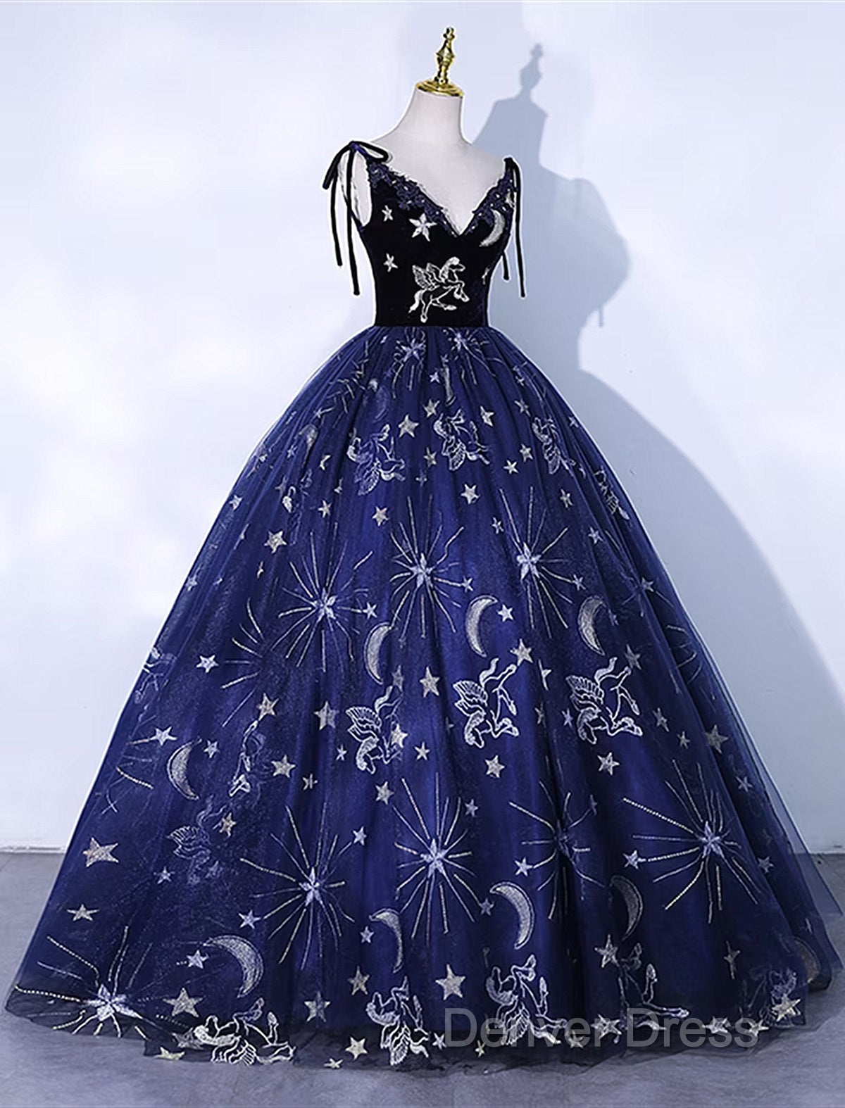 Cute Navy Blue Ball Gowns V Neckline Prom Dress, Navy Blue Sweet 16 Dresses Secondary image