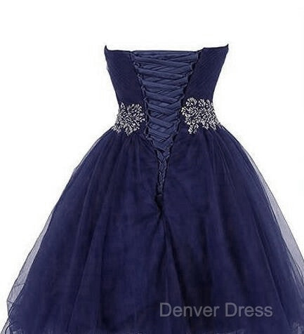 Cute Navy Blue Sweetheart Beaded Homecoming Dresses, Short Prom Dresses