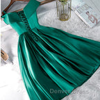 Cute Off Shoulder Green Satin Short Prom Dress, Off the Shoulder Green Homecoming Dress, Green Prom Dresses