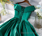 Cute Off Shoulder Green Satin Short Prom Dress, Off the Shoulder Green Homecoming Dress, Green Prom Dresses