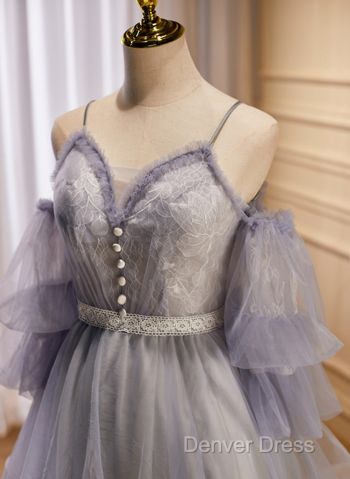 Cute Off Shoulder Tulle And Lace Straps Homecoming Dress, Short Prom Dresses