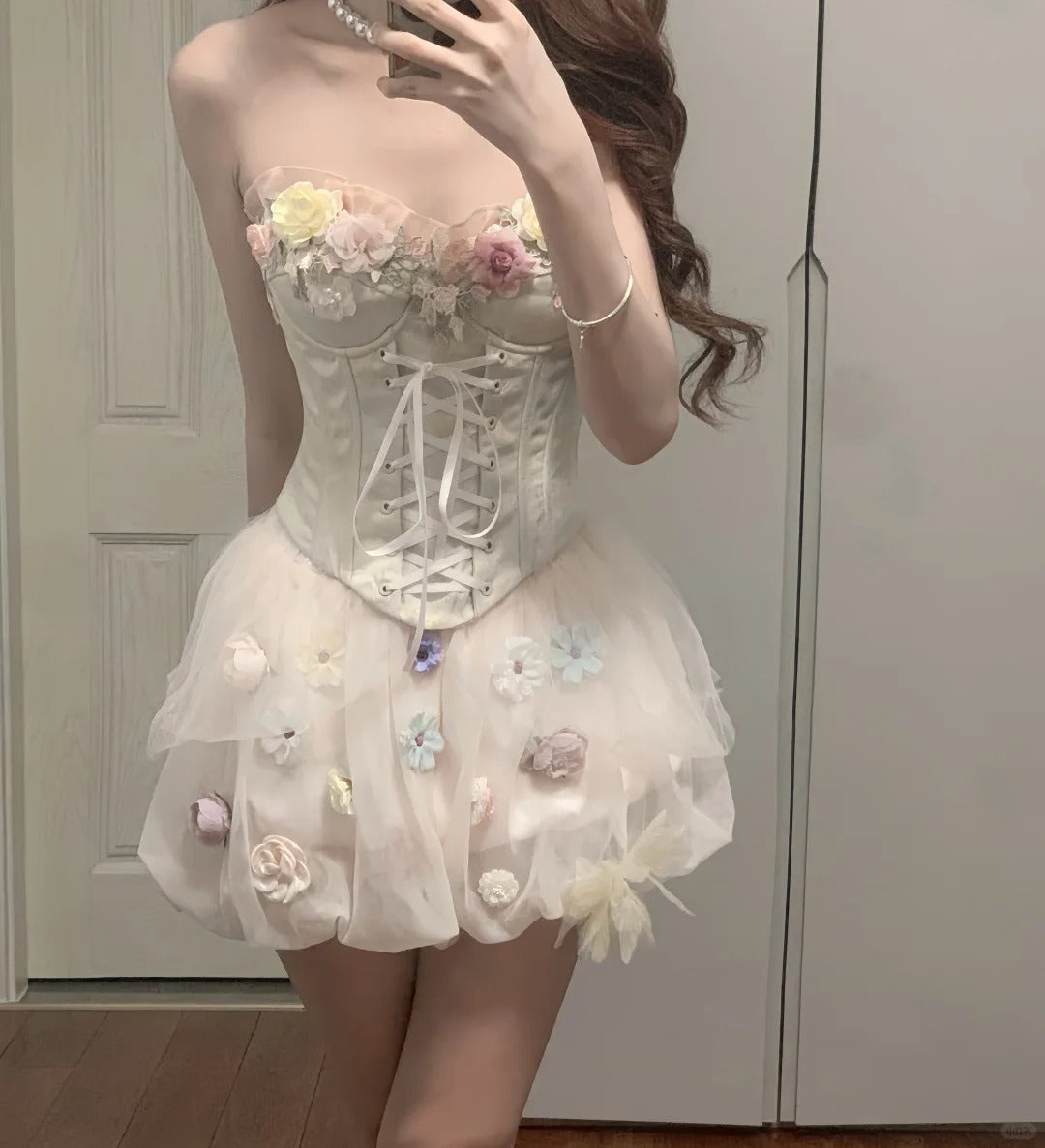 Cute Pink 3D Flower Corset With Bud Skirt 17Th Birthday Homecoming Dresses