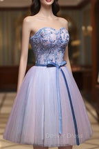 Cute Pink and Blue Homecoming Dress, Tulle Short Prom Dresses