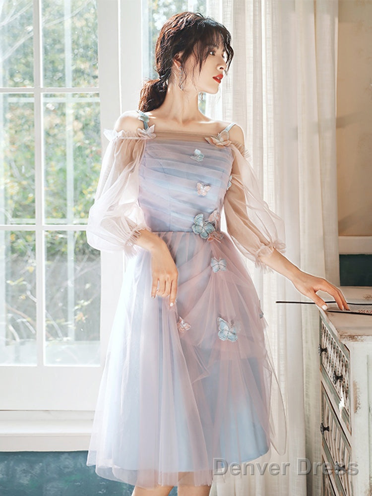 Cute Pink And Blue Short Tulle Homecoming Dress Prom Dress, Lovely Tulle Prom Dresses