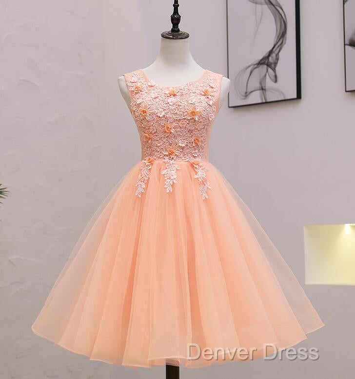 Cute Pink Flowers And Lace Applique Round Neckline Party Dresses, Pink Homecoming Dresses Secondary image