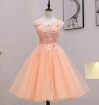 Cute Pink Flowers And Lace Applique Round Neckline Party Dresses, Pink Homecoming Dresses