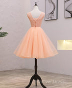 Cute Pink Flowers And Lace Applique Round Neckline Party Dresses, Pink Homecoming Dresses