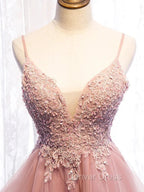 Cute Pink High Low Tulle with Lace Prom Dress High Low Homecoming Dress prom Dresses shops