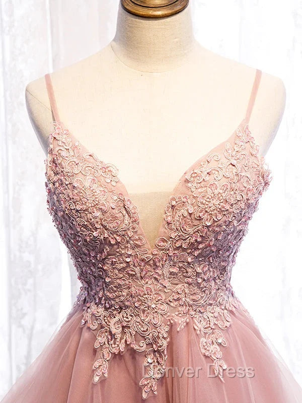 Cute Pink High Low Tulle with Lace Prom Dress High Low Homecoming Dress prom Dresses shops