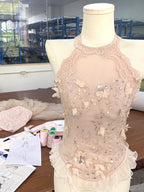 Cute Pink Off-The-Shoulder Beaded Lace Tulle Princess 17Th Birthday Homecoming Dresses