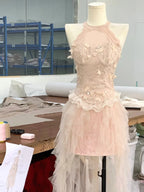 Cute Pink Off-The-Shoulder Beaded Lace Tulle Princess 17Th Birthday Homecoming Dresses