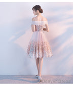 Cute Pink Round Neckline Flower Lace Short Prom Dress, Pink Prom Dresses Short