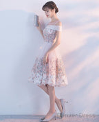 Cute Pink Round Neckline Flower Lace Short Prom Dress, Pink Prom Dresses Short