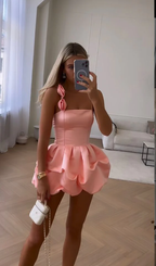 Cute Pink Ruffles Short Prom Dress Homecoming Dresses
