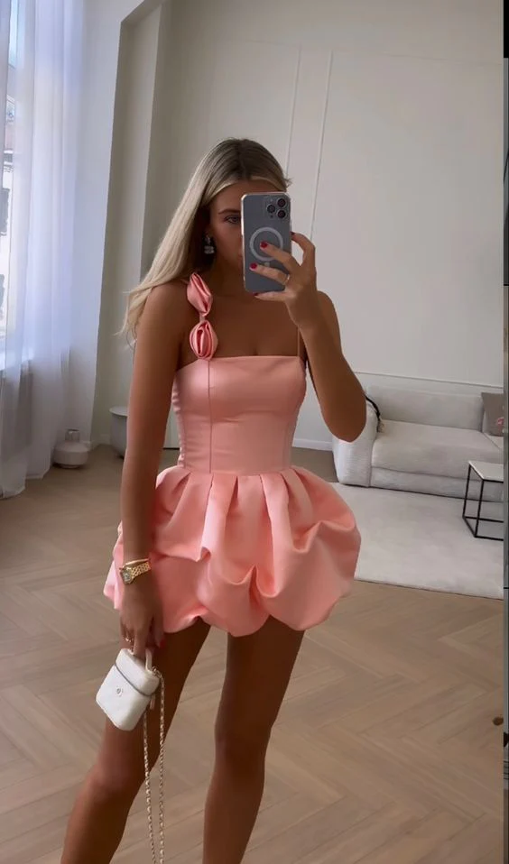 Cute Pink Ruffles Short Prom Dress Homecoming Dresses