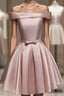 Cute Pink Satin Off Shoulder Knee Length Formal Dresses, Lovely Prom Dresses