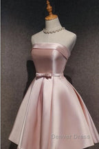 Cute Pink Satin Scoop Knee Length Short Prom Dresses Homecoming Dresses, Pink Formal Dresses