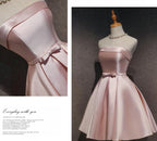 Cute Pink Satin Scoop Knee Length Short Prom Dress Homecoming Dress, Pink Prom Dresses
