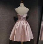 Cute Pink Satin Scoop Knee Length Short Prom Dress Homecoming Dress, Pink Prom Dresses