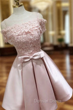 Cute Pink Satin Short Prom Dress , Lovely Prom Dresses