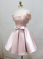 Cute Pink Satin Short Prom Dress , Lovely Prom Dresses