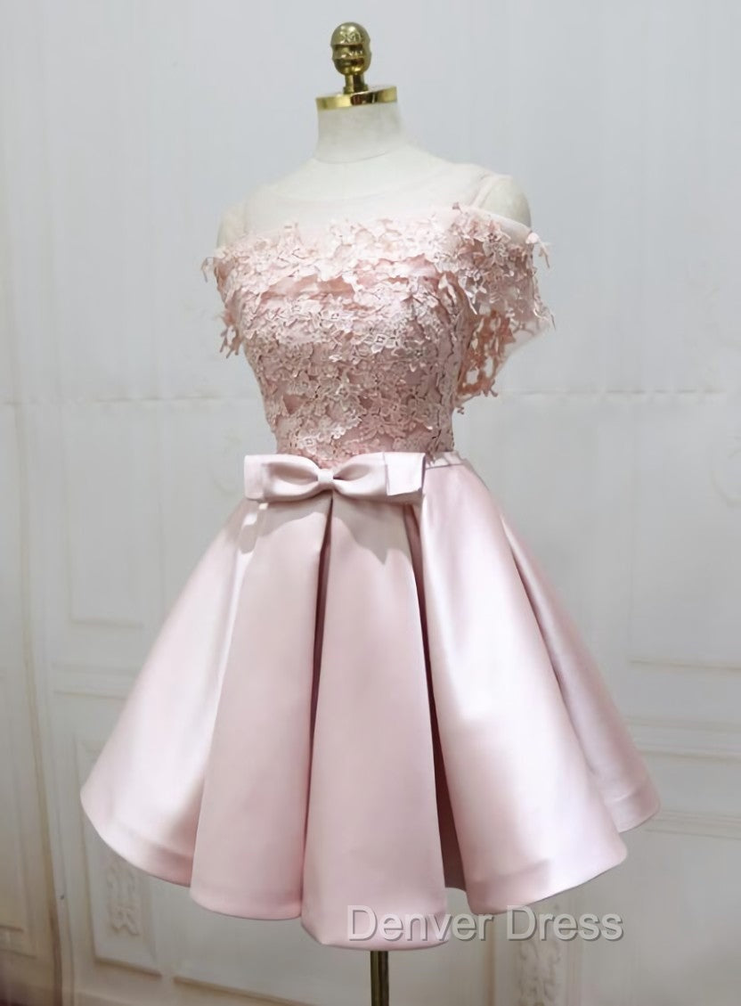 Cute Pink Satin Short Prom Dress , Lovely Prom Dresses