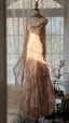 Cute Pink Shoulder Strap Flowing Ribbon Chiffon Beaded Long Prom Dresses
