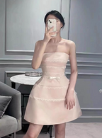 Cute Pink Suspender Satin Lace 17Th Birthday Homecoming Dresses