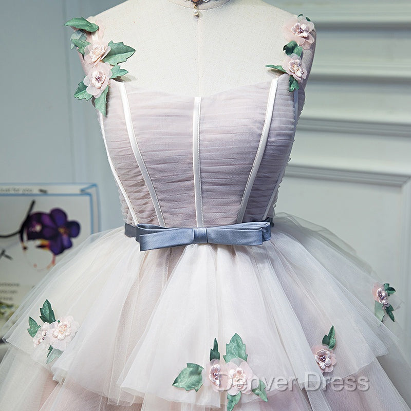 Cute Pink Tulle Short Flowers Lace Layers Prom Dress, Pink Short Homecoming Dresses Secondary image