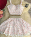 Cute Pink Two Pieces Lace Short Prom Dress, Pink Homecoming Dresses