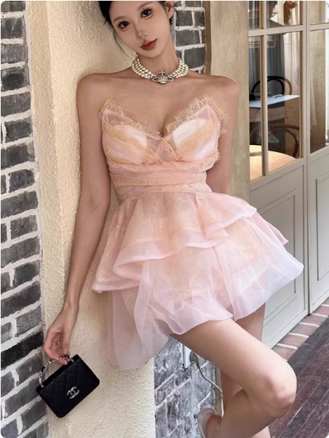 Cute Puffy Pink V Neck Mini Birthday Dresses Homecoming Dresses Secondary image