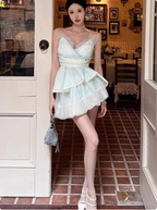 Cute Puffy Pink V Neck Mini Birthday Dresses Homecoming Dresses