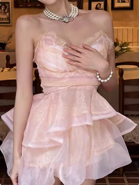 Cute Puffy Pink V Neck Mini Birthday Dresses Homecoming Dresses Main image