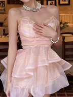 Cute Puffy Pink V Neck Mini Birthday Dresses Homecoming Dresses