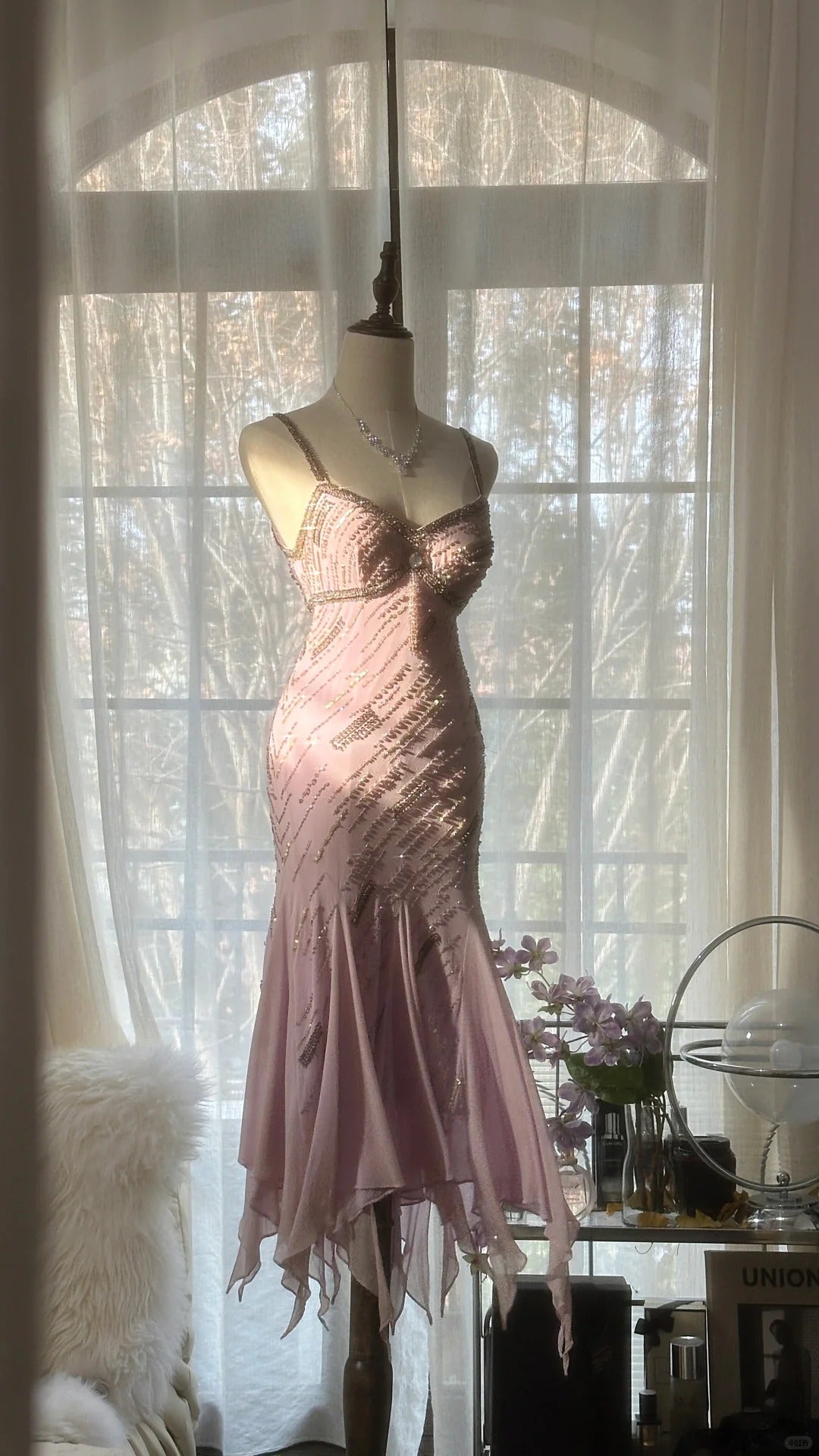 Cute Purple Strap Beaded Chiffon Mermaid Short Prom Dresses Secondary image