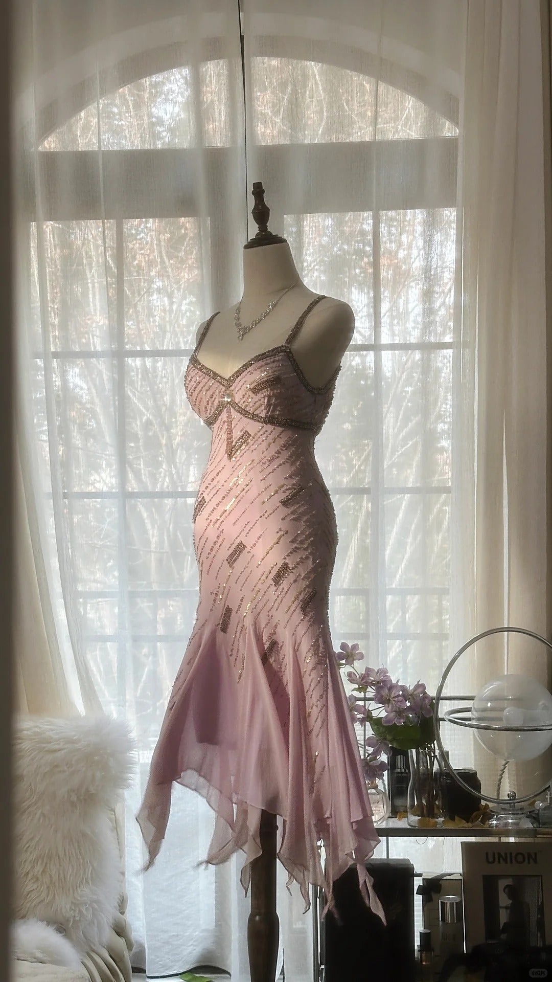 Cute Purple Strap Beaded Chiffon Mermaid Short Prom Dresses