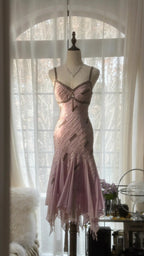 Cute Purple Strap Beaded Chiffon Mermaid Short Prom Dresses