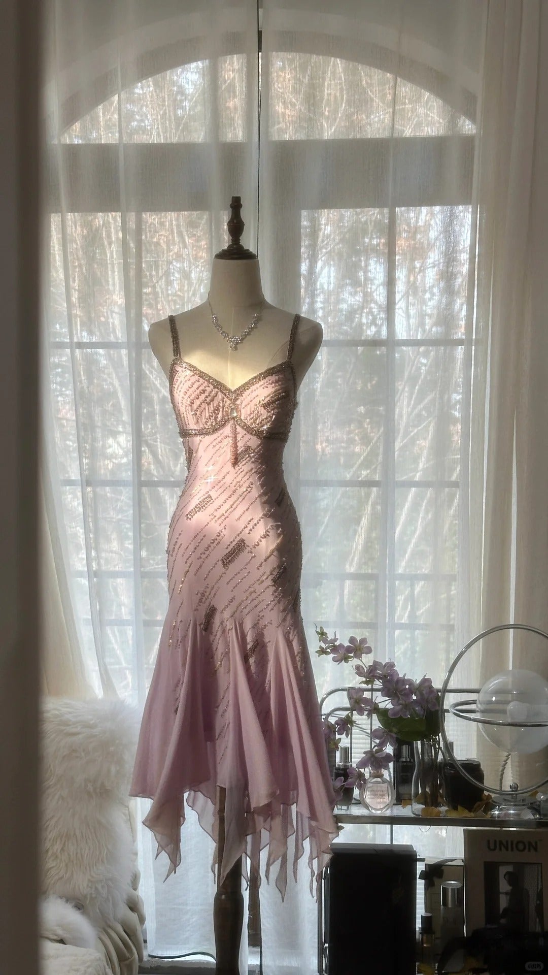 Cute Purple Strap Beaded Chiffon Mermaid Short Prom Dresses Main image