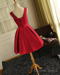 Cute Red Satin Round Neckline Party Dresses, Satin Homecoming Dresses, Short Prom Dress